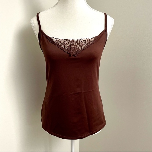Vintage Y2K 90's Vanity Fair Lace Trim Brown Camisole Tank Top NEW Deadstock - Picture 1 of 7